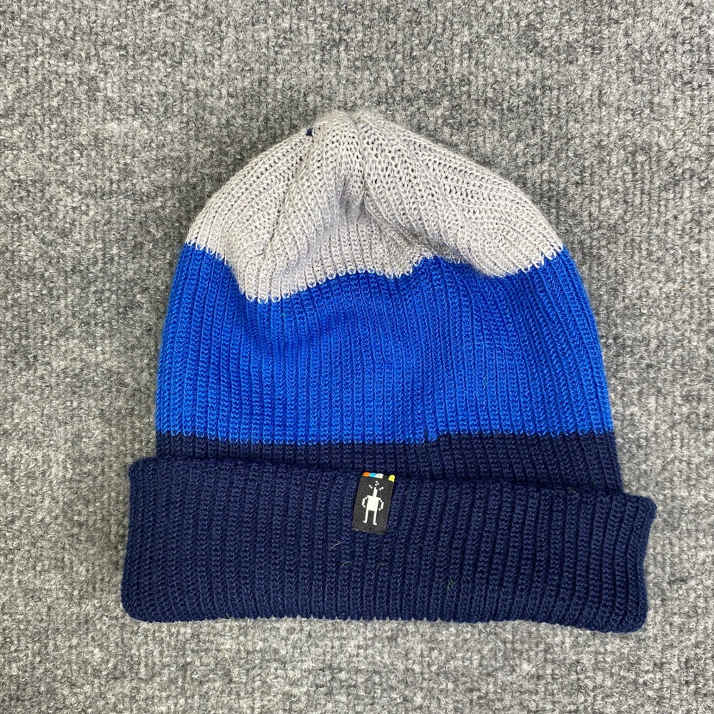 Smartwool Mens Merino Wool Blend Colorblock Beanie Hat Blue Gray SW011491